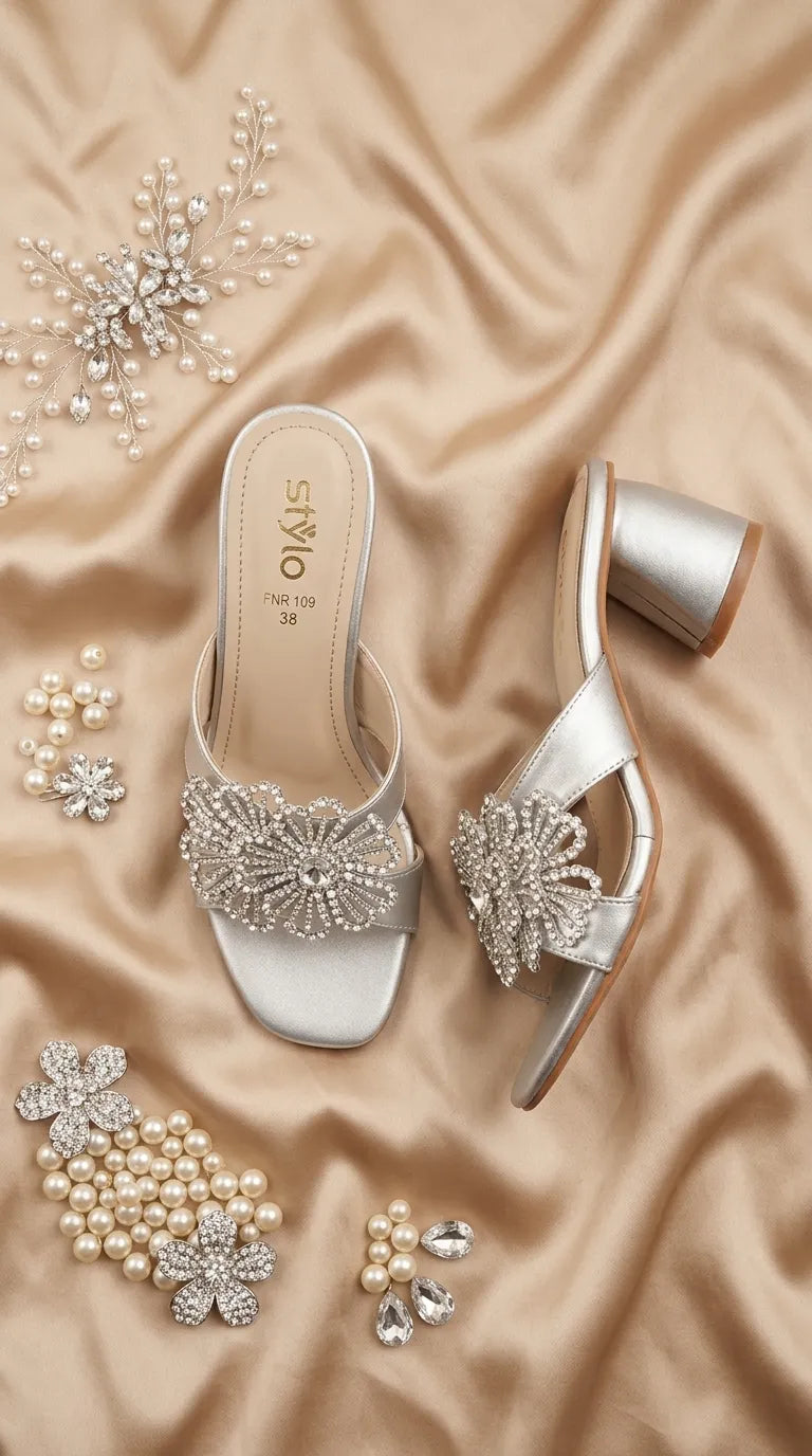 Silver Fancy Slipper For Women FN8109