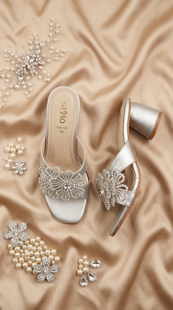 Silver Fancy Slipper For Women FN8109