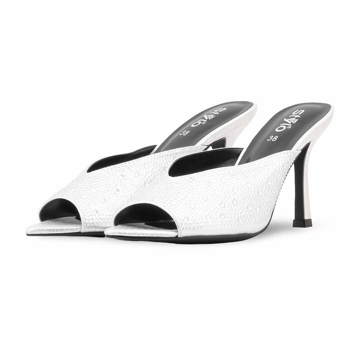 Silver Fancy Slipper For Women FN8110