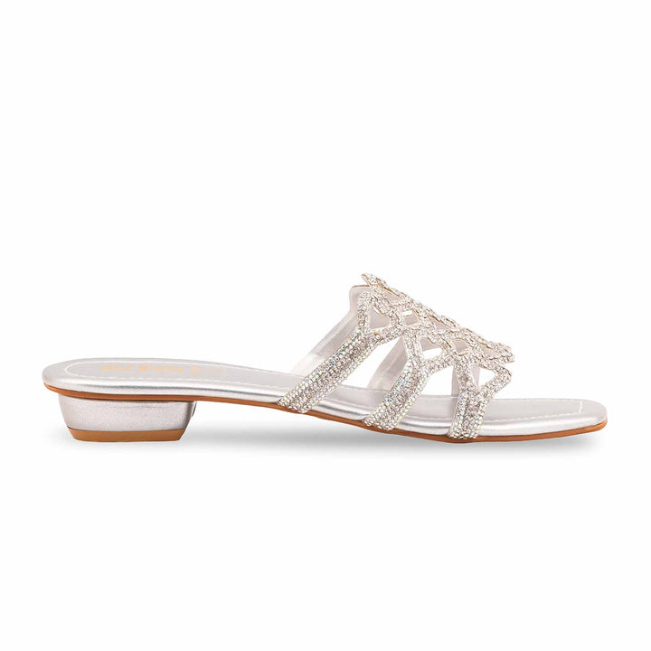 Silver Fancy Slipper For Women FN8115