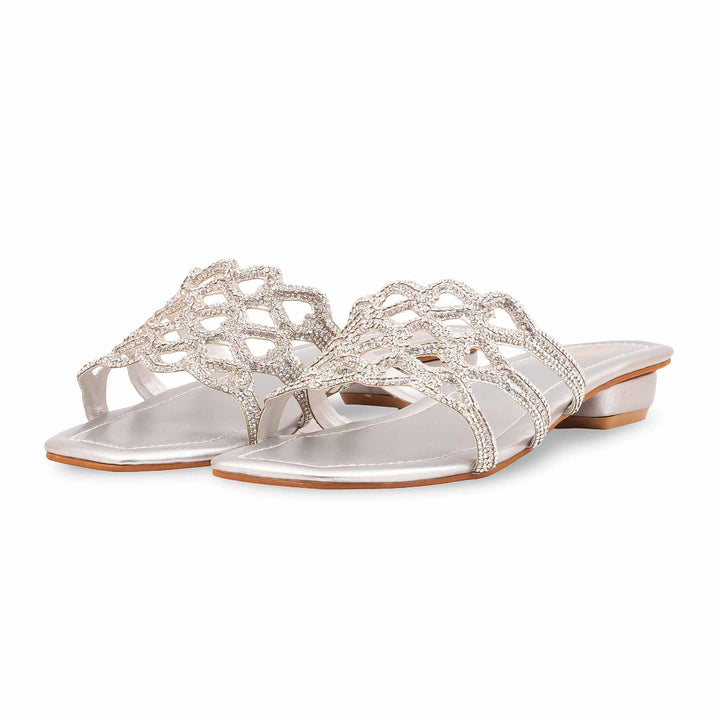 Silver Fancy Slipper For Women FN8115