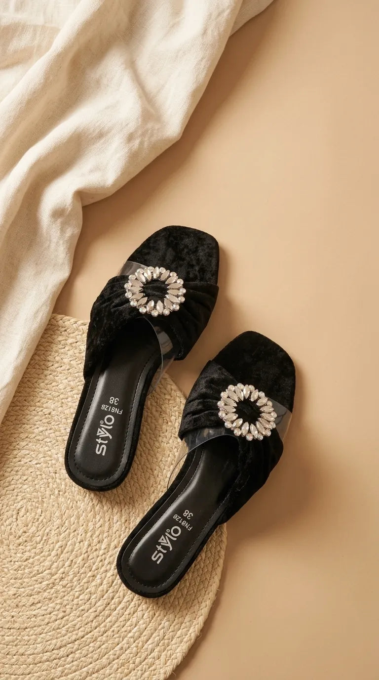 Black Fancy Slipper For Women FN8128