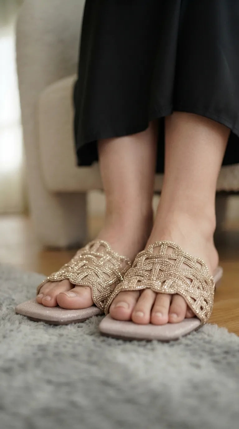 Golden Fancy Slipper For Women FN8135