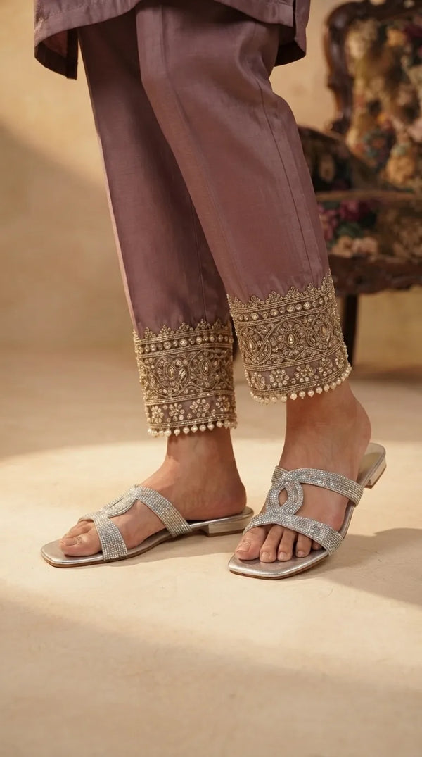 Silver Fancy Slipper For Women FN8163