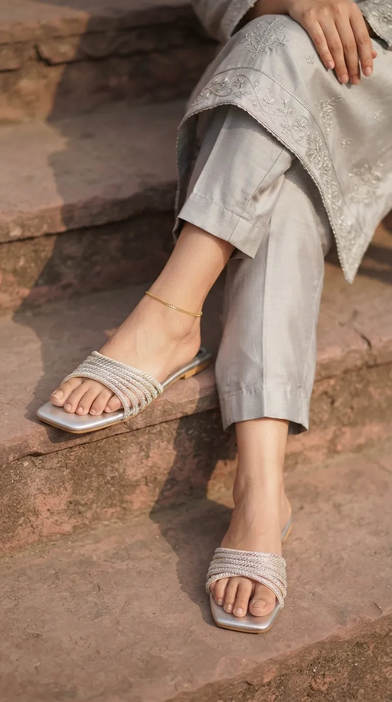 Silver Fancy Slipper For Women FN8164