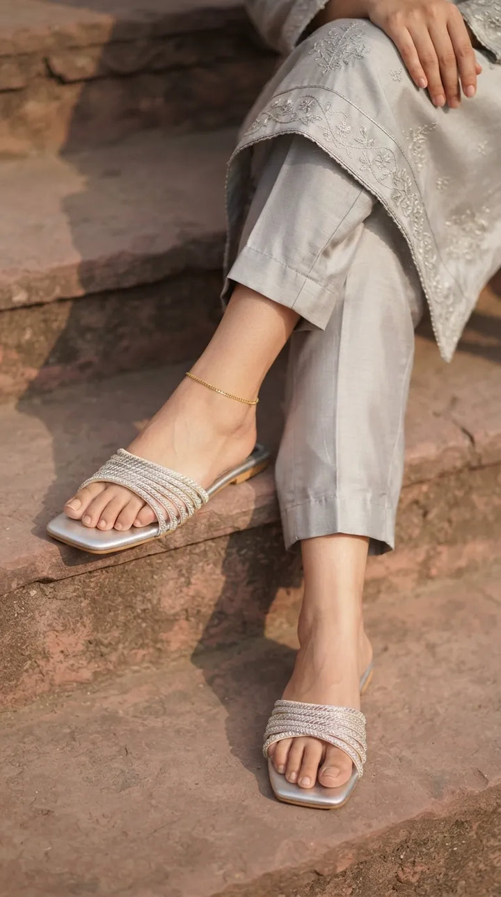 Silver Fancy Slipper For Women FN8164