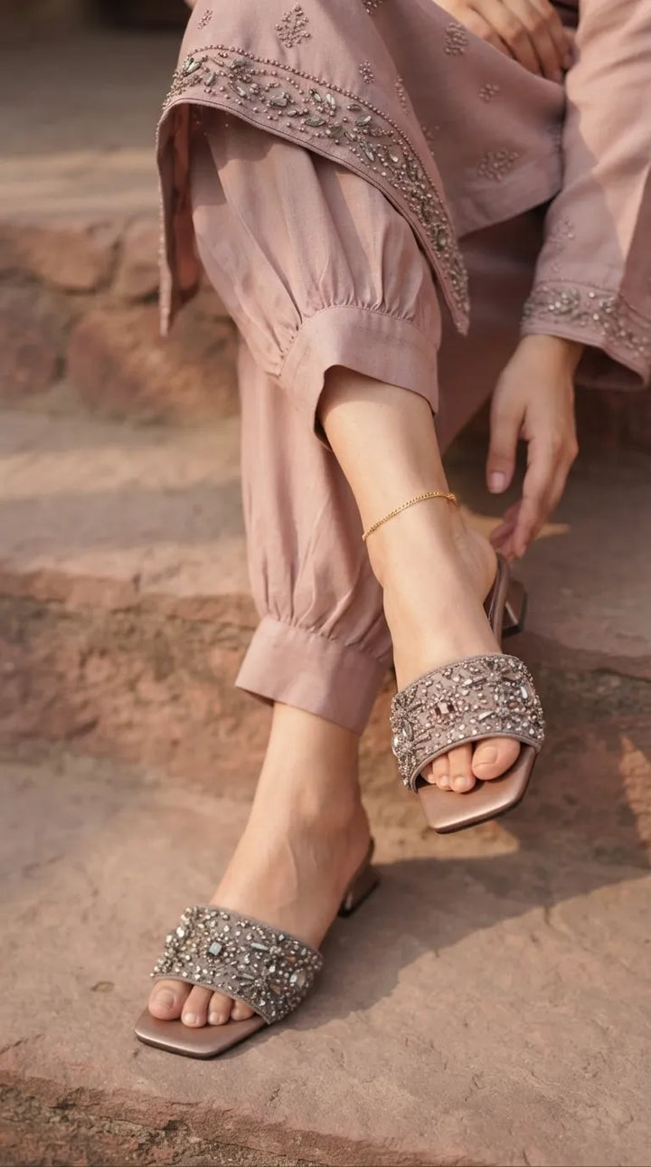Grey Fancy Slipper For Women FN8233