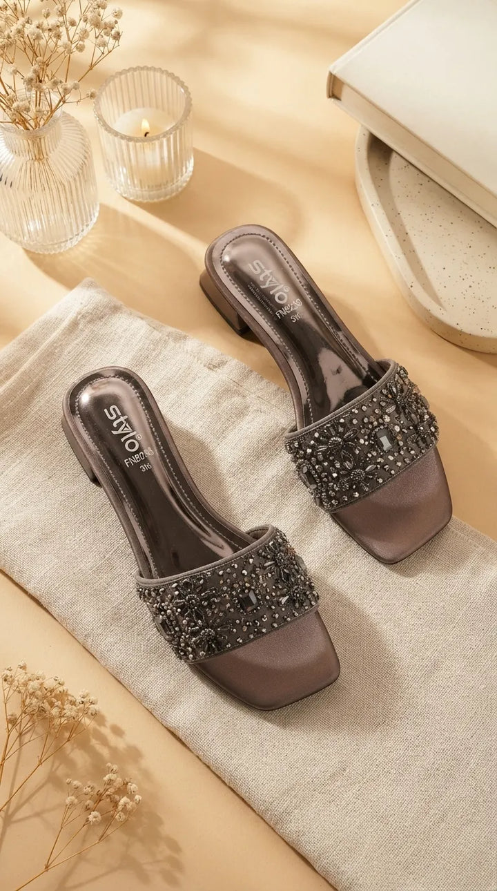 Grey Fancy Slipper For Women FN8233