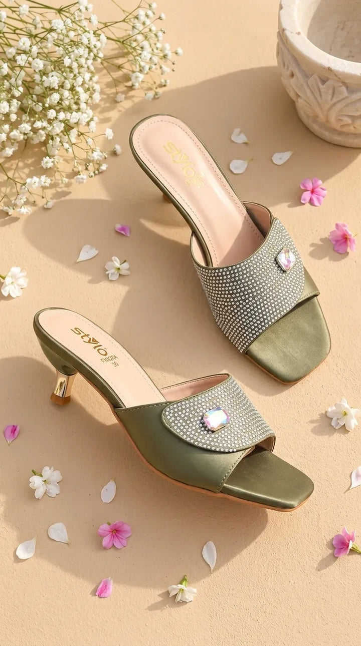 Green Fancy Slipper For Women FN8264