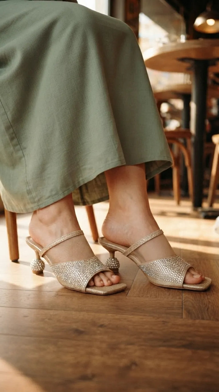 Golden Fancy Slipper For Women FN8265