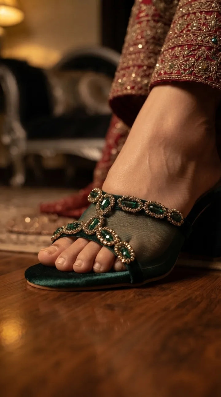 Green Fancy Slipper For Women FN8267