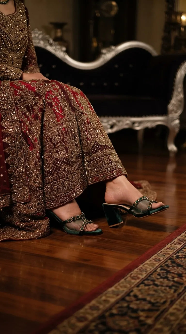 Green Fancy Slipper For Women FN8267