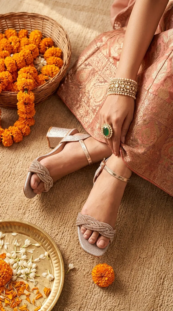 Golden Fancy Sandal For Women FN8271