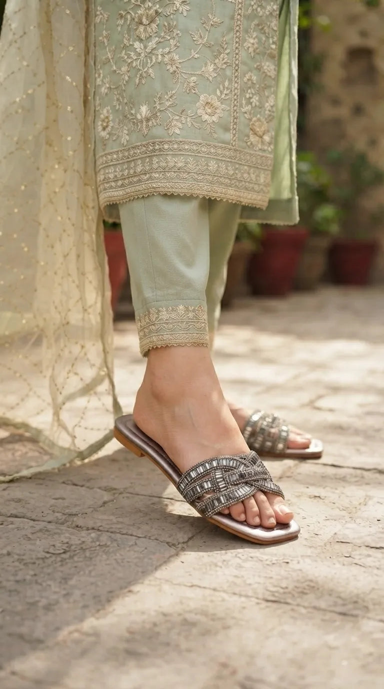 Grey Fancy Slipper For Women FN8281