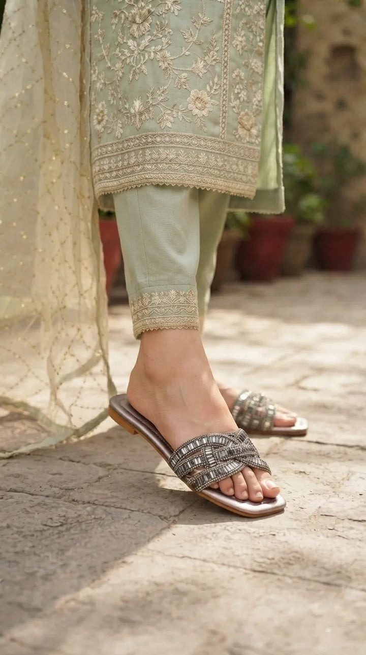 Grey Fancy Slipper For Women FN8281