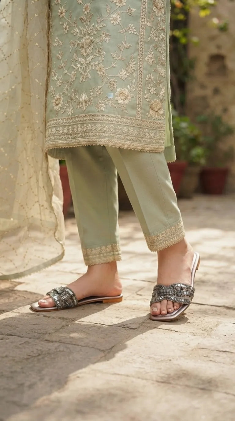 Grey Fancy Slipper For Women FN8281