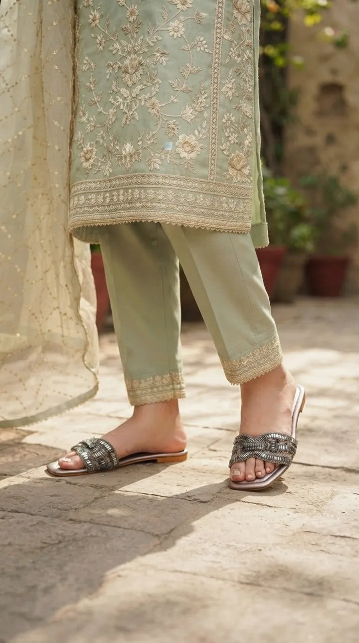 Grey Fancy Slipper For Women FN8281