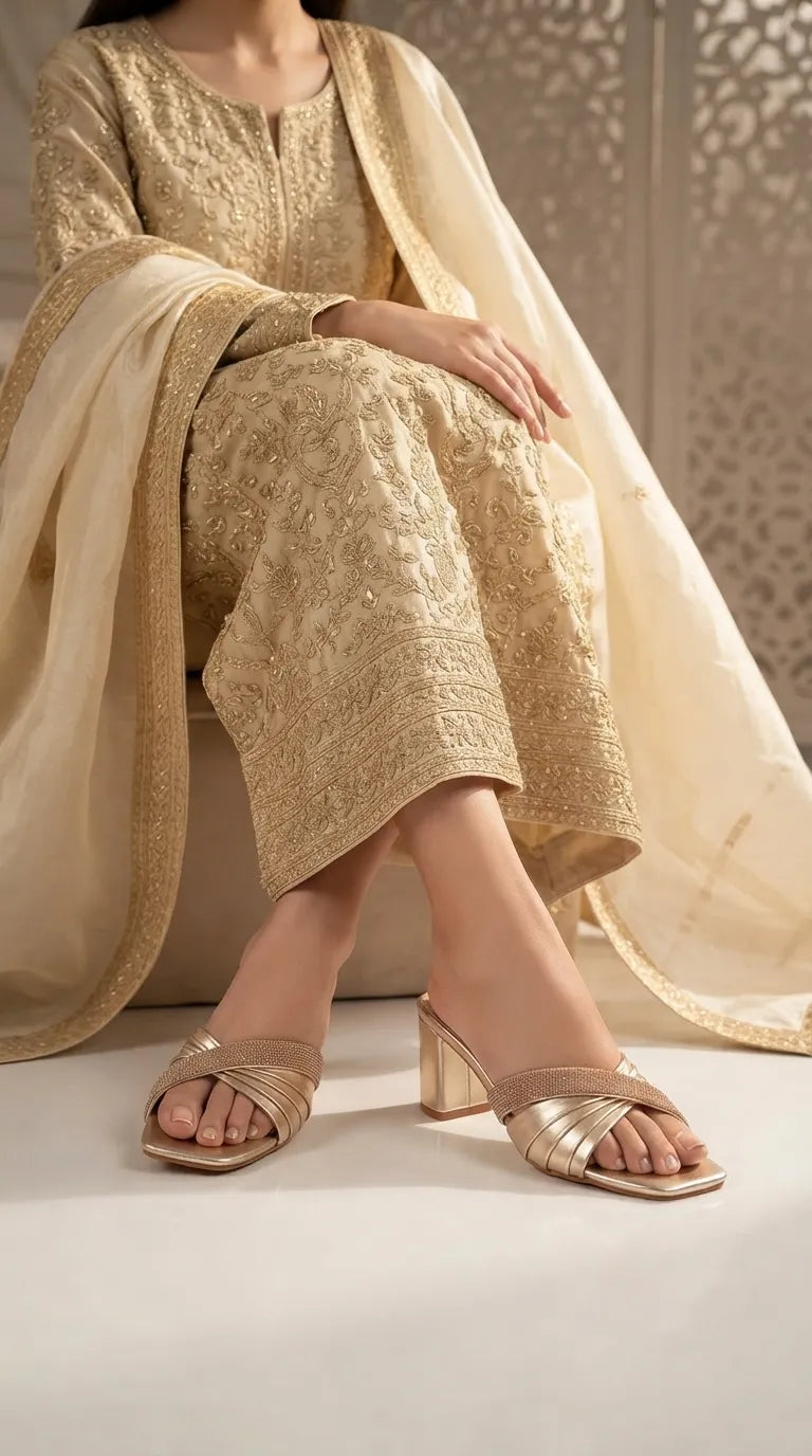 Golden Fancy Slipper For Women FN8286