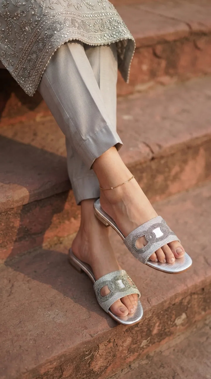 Silver Fancy Slipper For Women FN8299