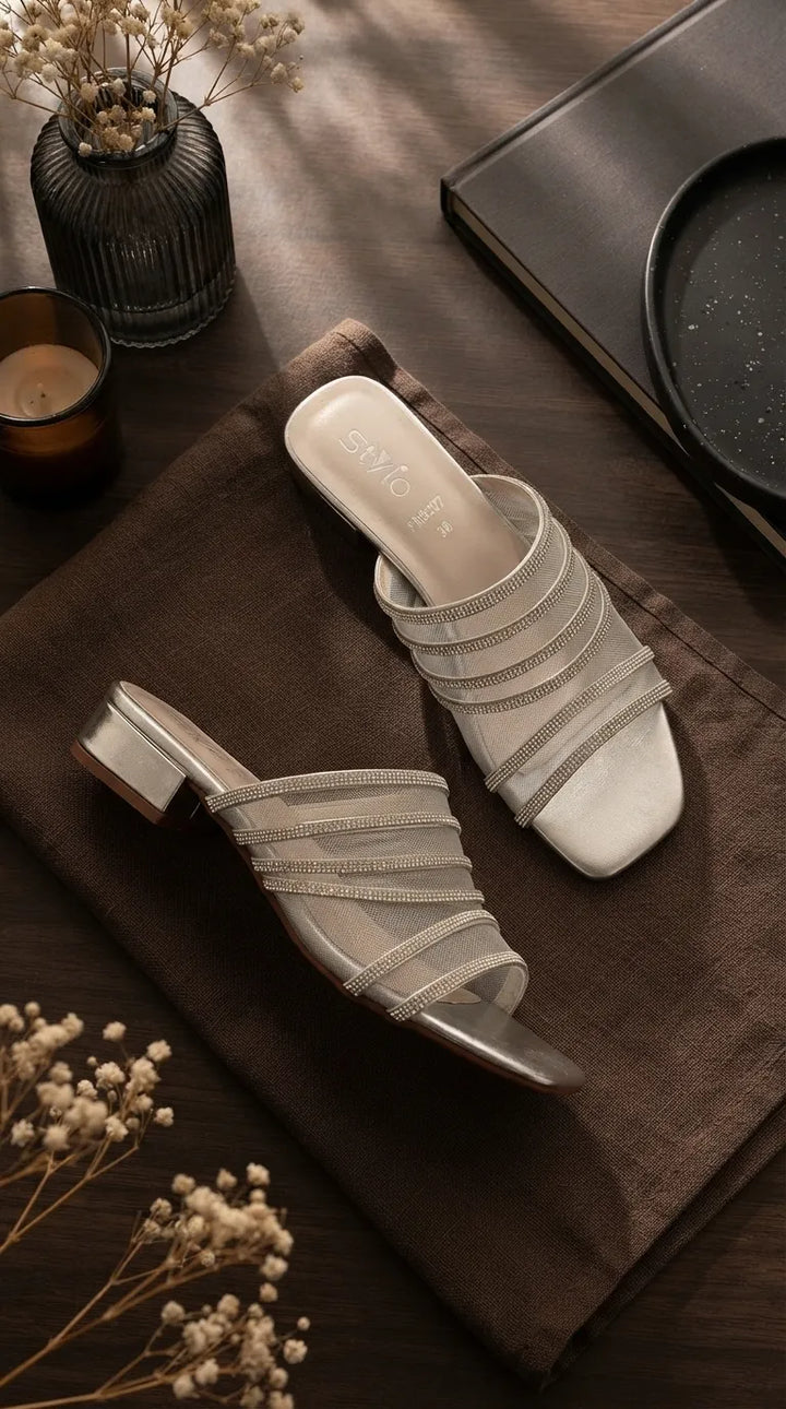 Silver Fancy Slipper For Women FN8327