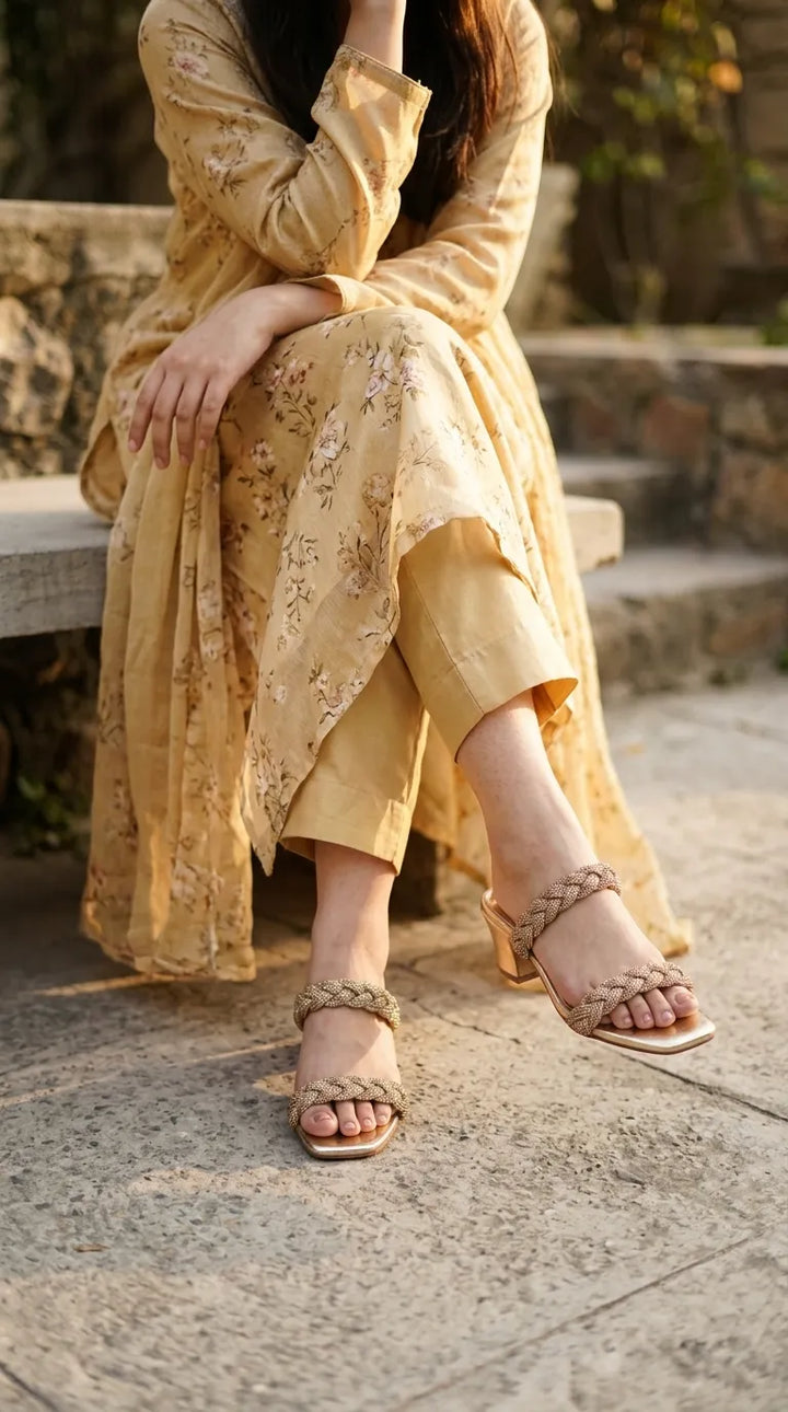 Golden Fancy Slipper For Ladies FN8339