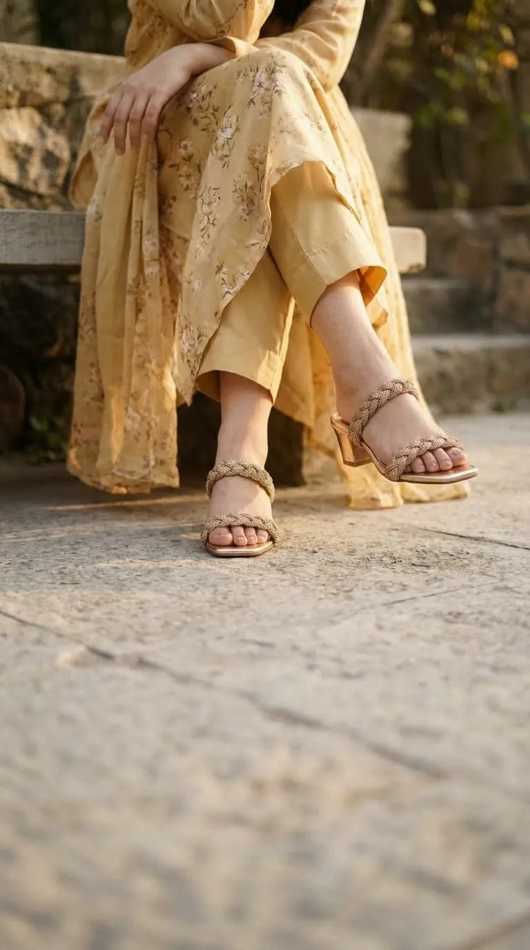 Golden Fancy Slipper For Ladies FN8339