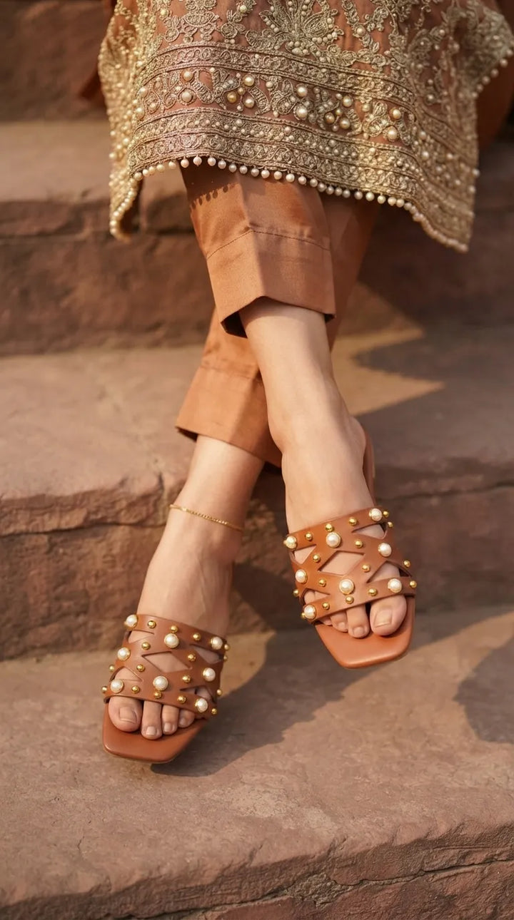 Tan Formal Slipper For Women FR8473
