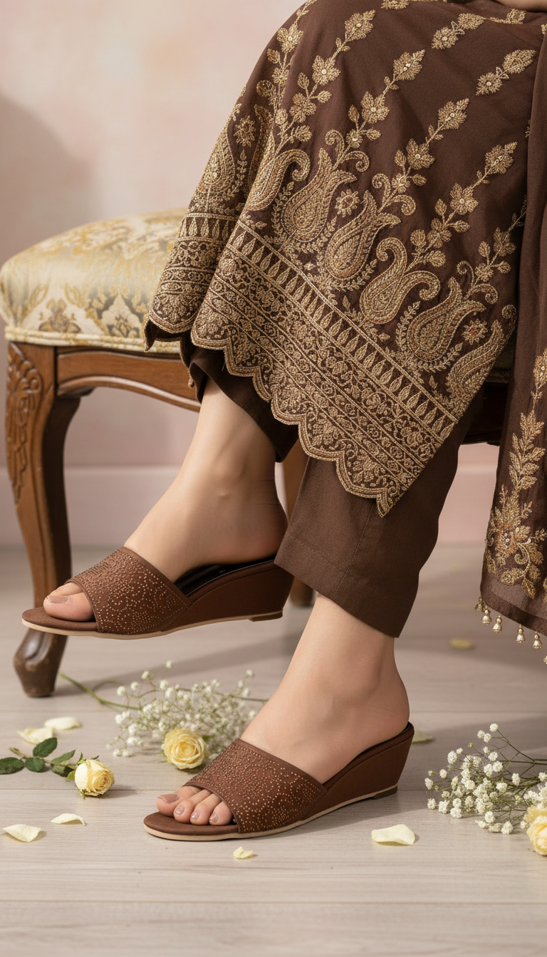 Coffee Formal Slipper For Ladies FR8503