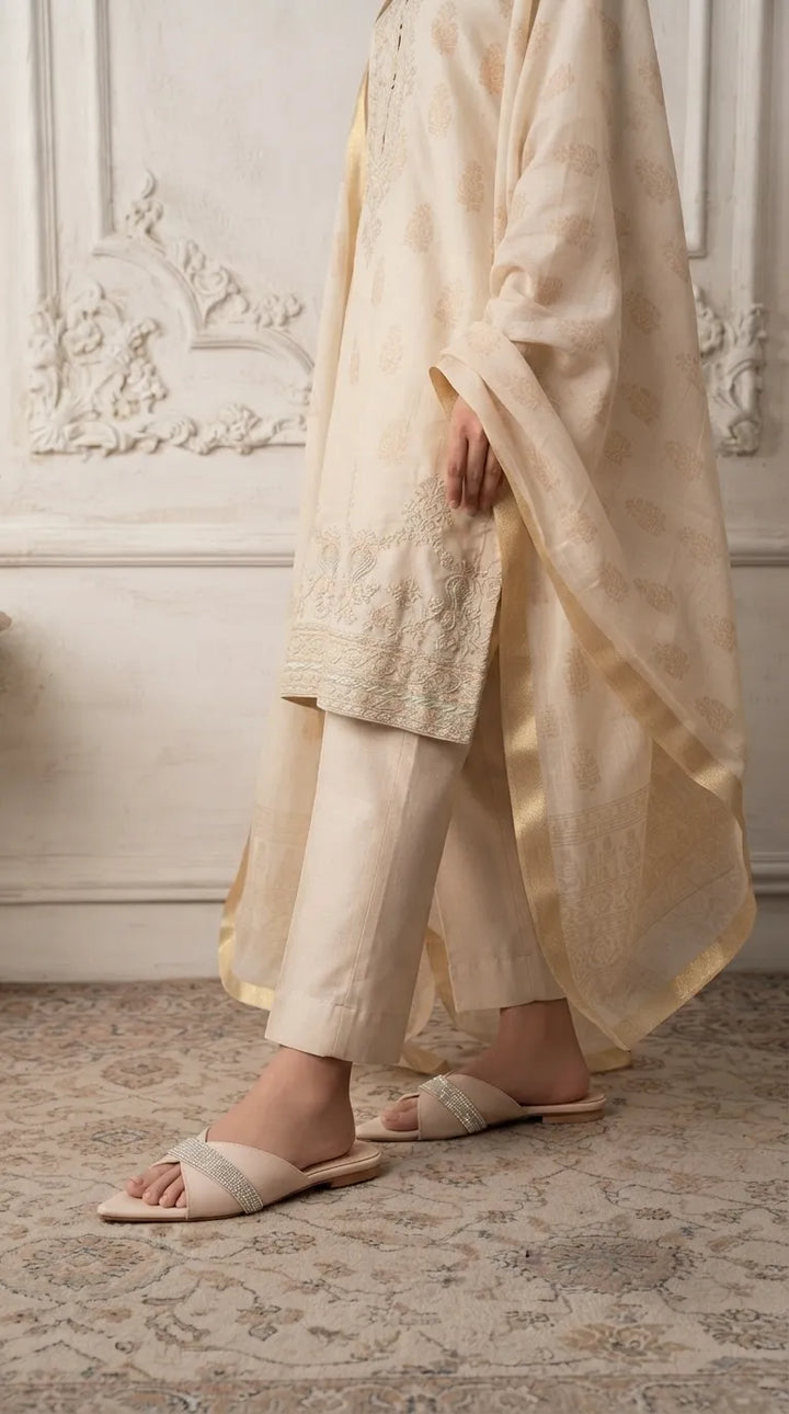 Cream Formal Slipper For Women FR8740