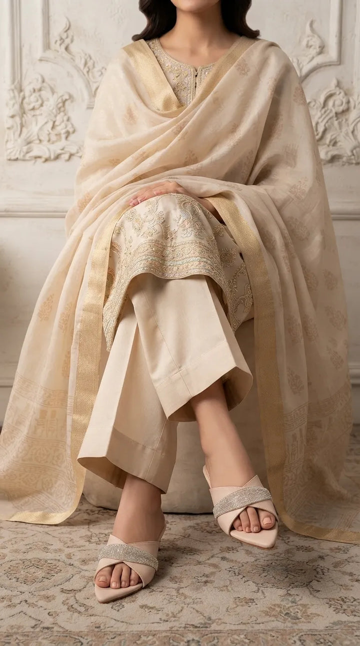 Cream Formal Slipper For Women FR8740