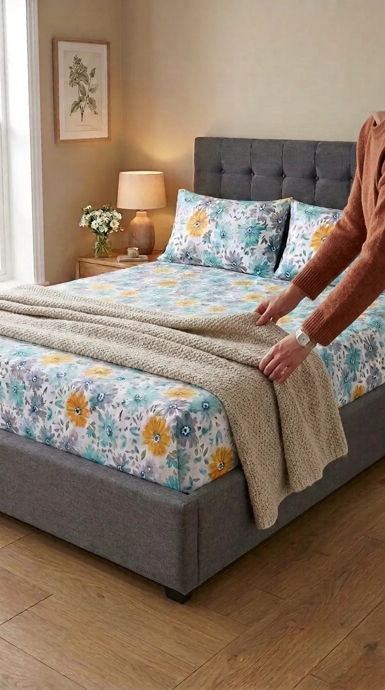 100% Cotton - Double Bed Bedsheet HT101010