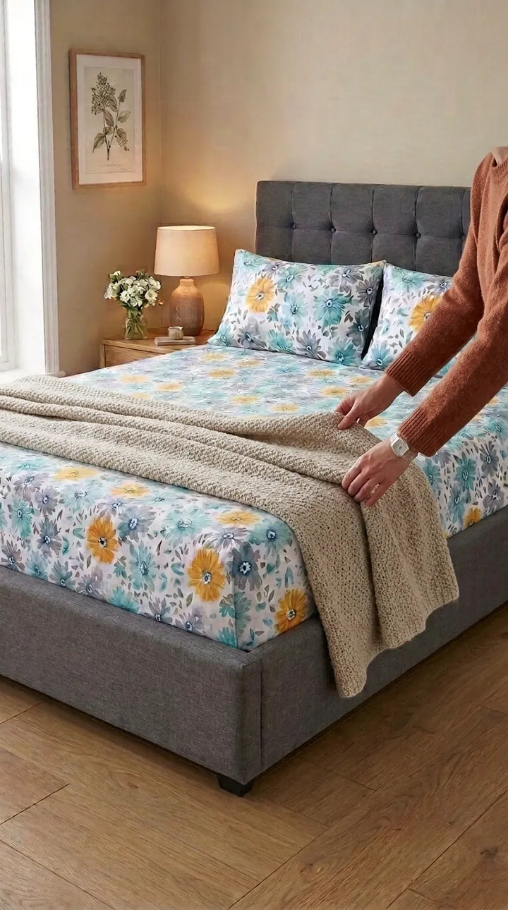 100% Cotton - Double Bed Bedsheet HT101010