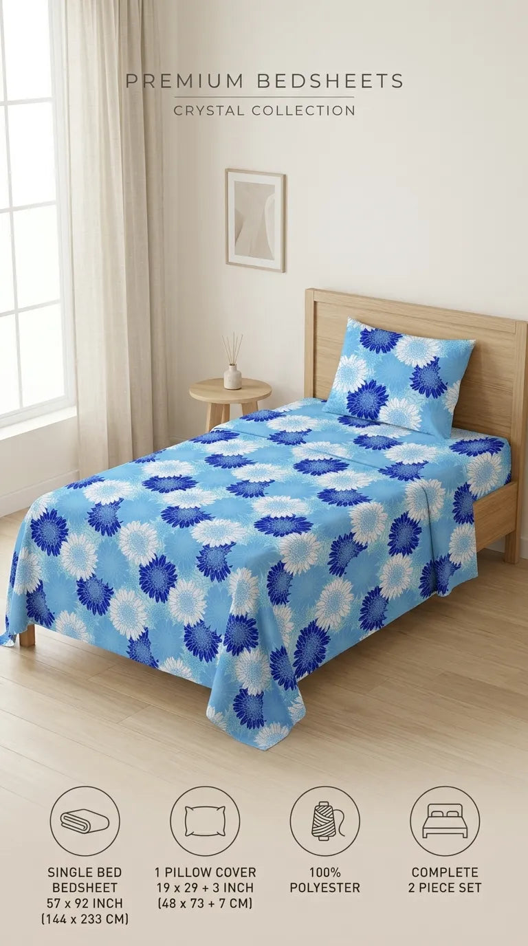 Stylo Single Bed Sheet Sky Blue HT110090