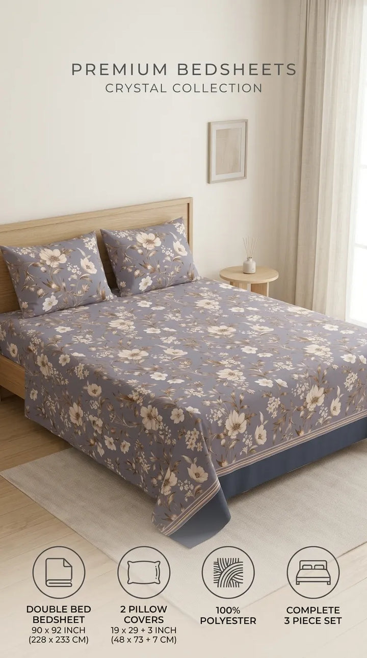 Stylo Double Bed Sheet Grey HT111907