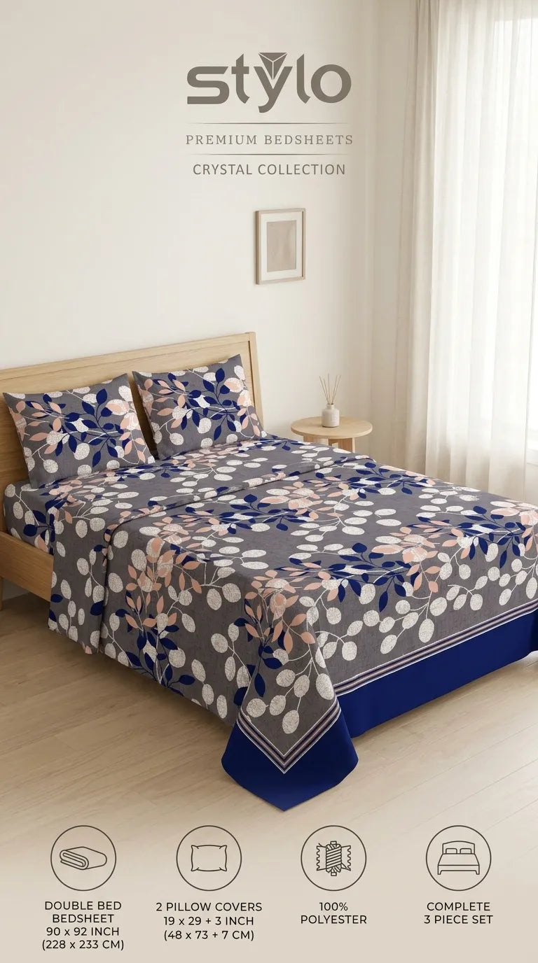 Stylo Double Bed Sheet Blue HT112512