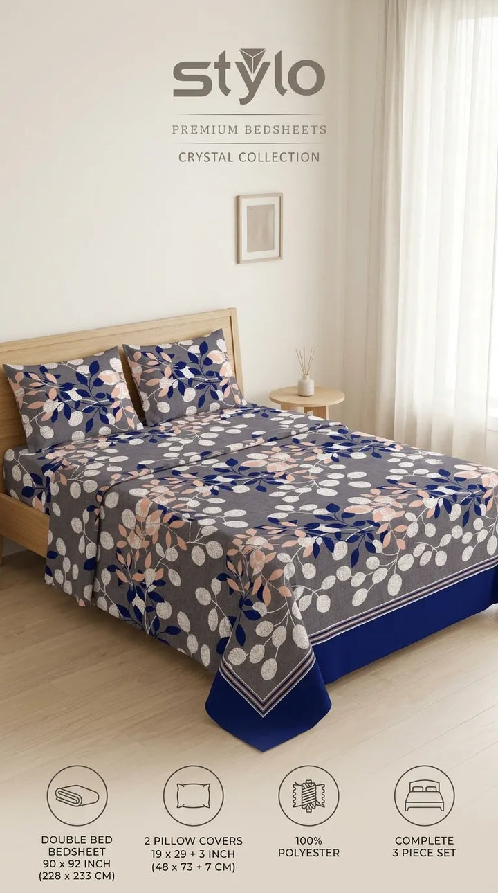 Stylo Double Bed Sheet Blue HT112512