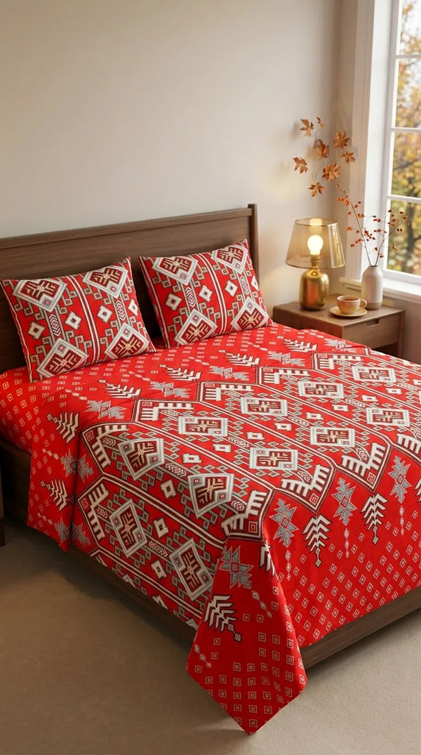 Stylo Double Bed Sheet Red HT112713