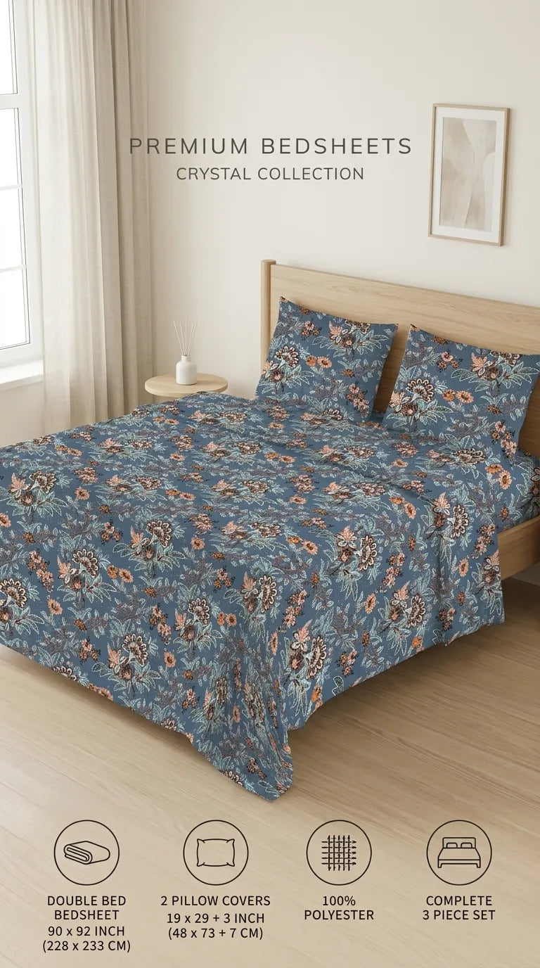 Stylo Double Bed Sheet Blue HT112912