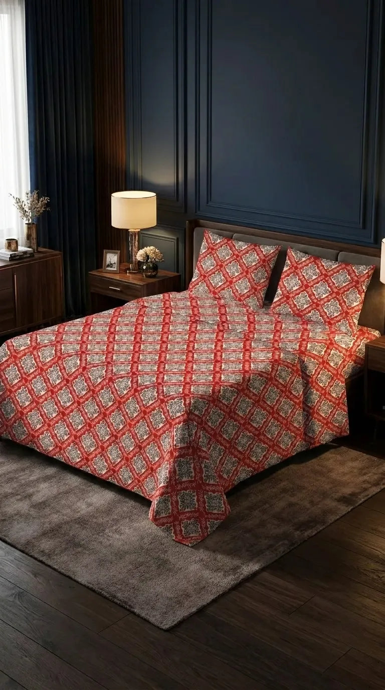 Stylo King Bed Sheet Red HT115213
