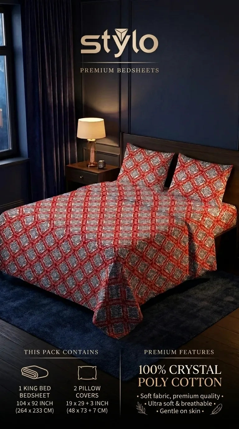 Stylo King Bed Sheet Red HT115213