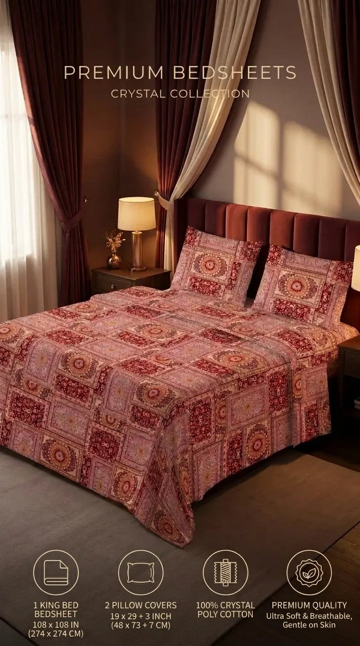 Stylo King Bed Sheet Maroon HT115805