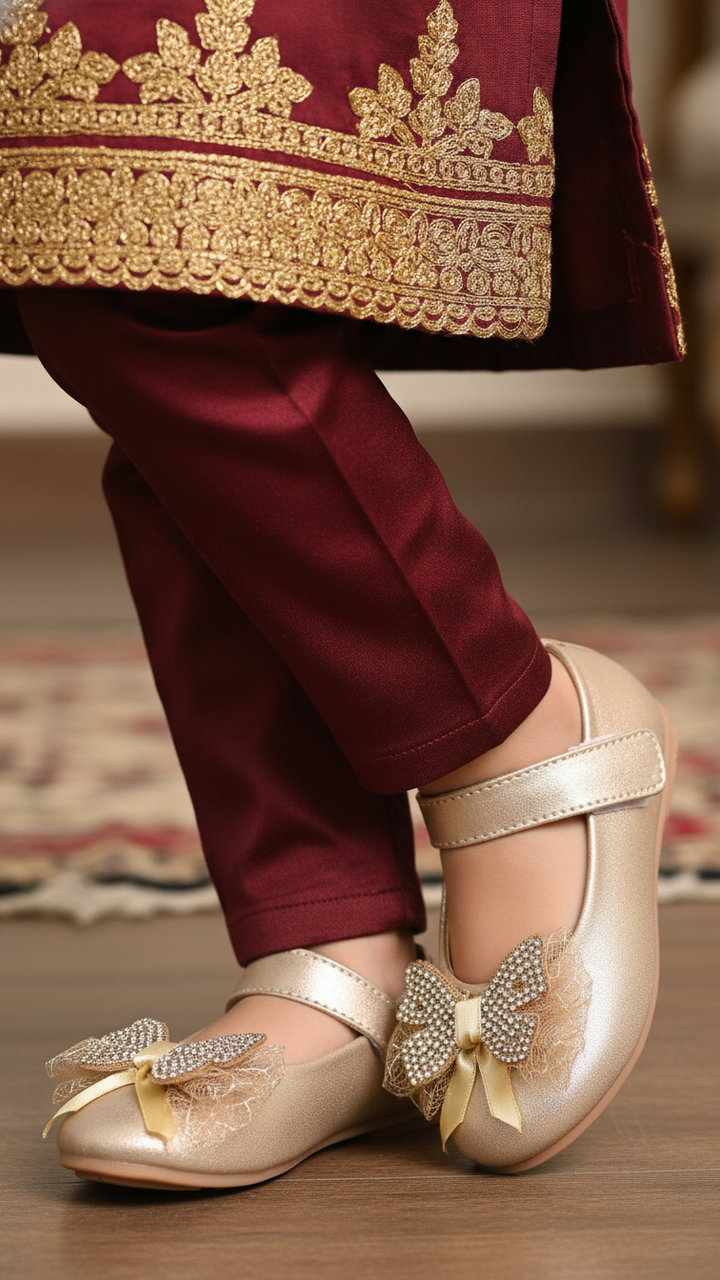 Girls Golden Fancy Pumps KD2260