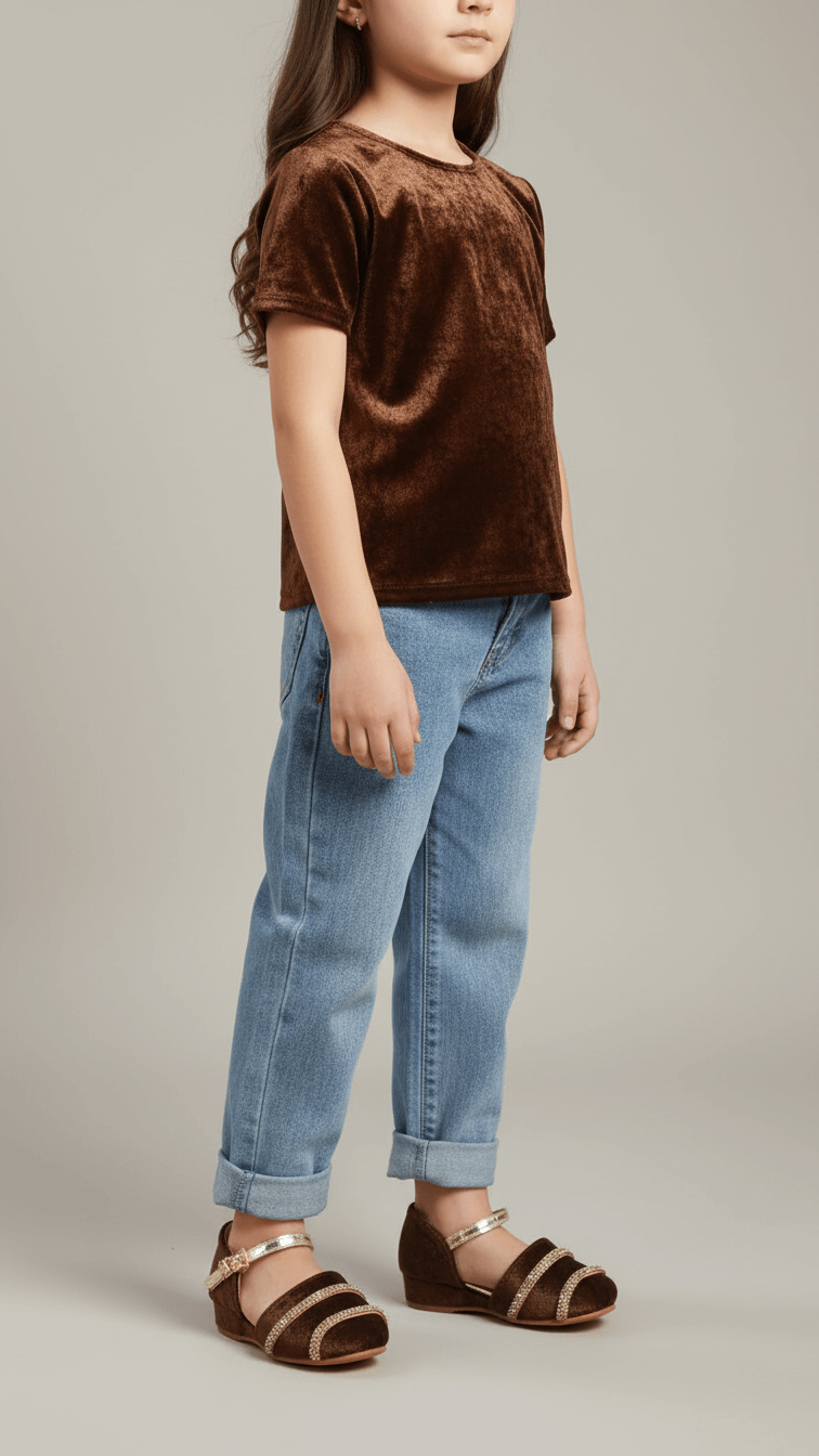 Girls Brown Fancy Pumps KD2482