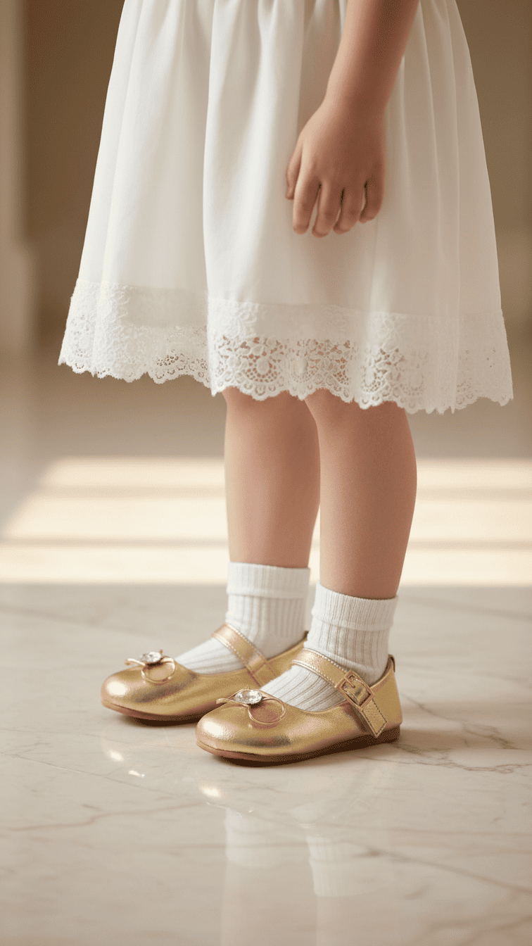 Girls Golden Fancy Pumps KD2582