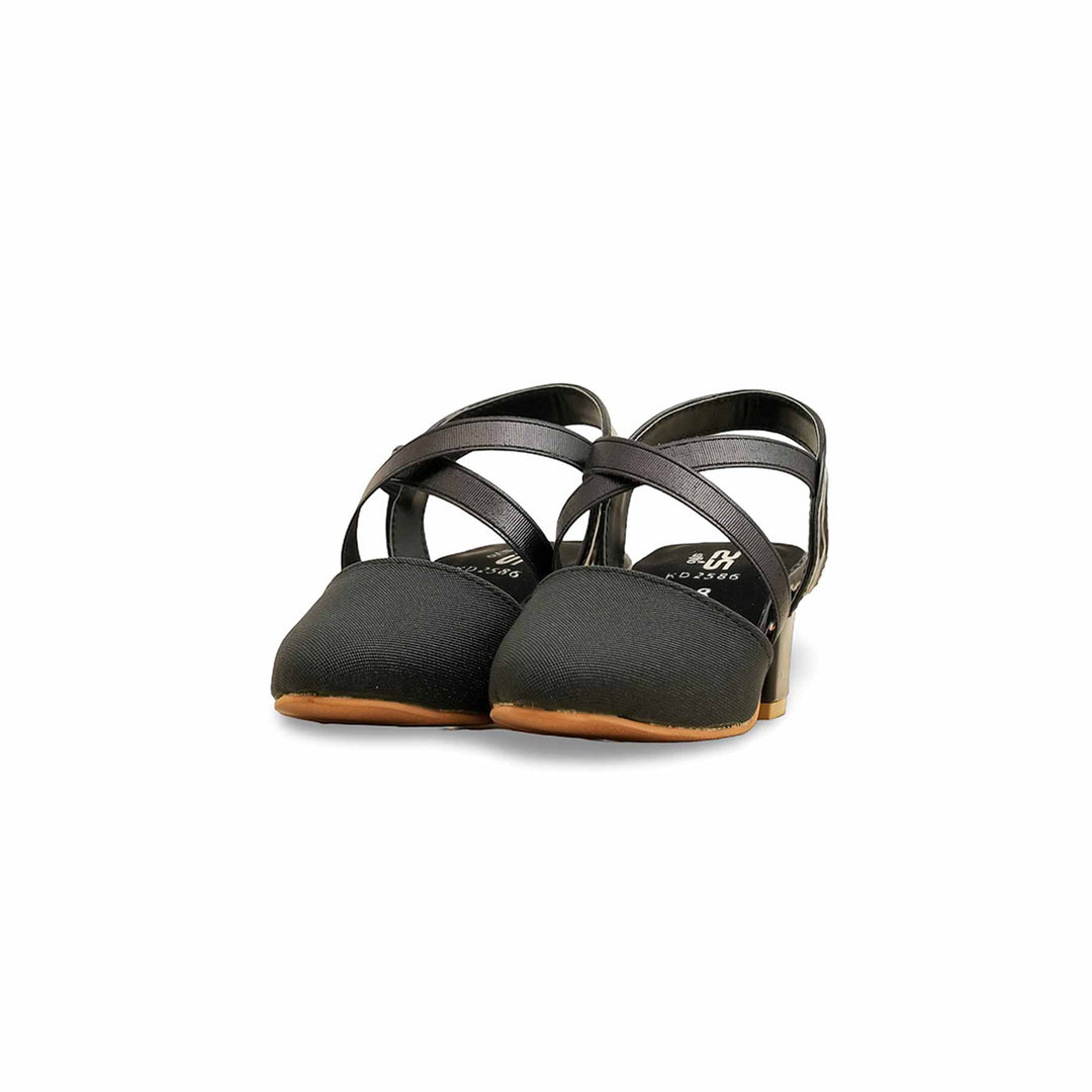 Girls Black Fancy Court Shoes KD2586