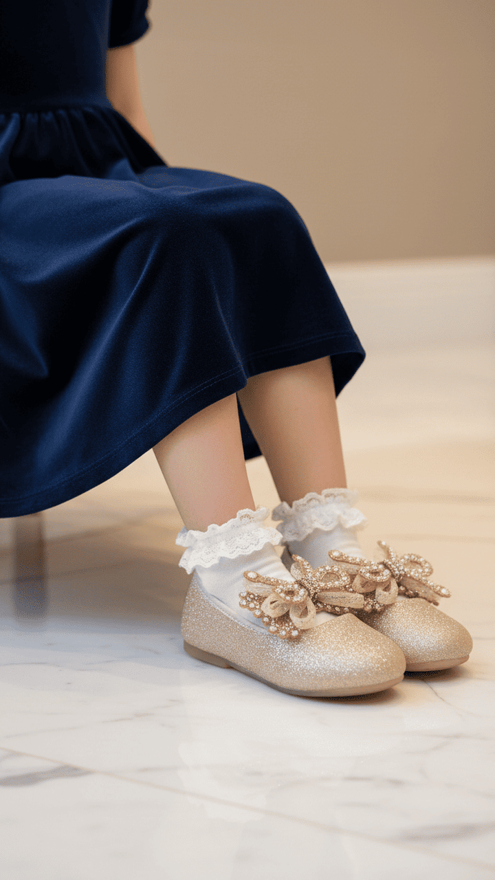 Girls Golden Fancy Pumps KD2594