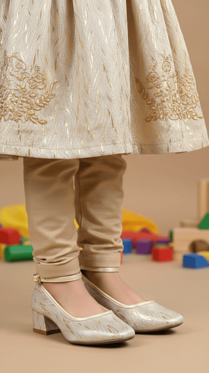 Girls Golden Fancy Pumps KD2605