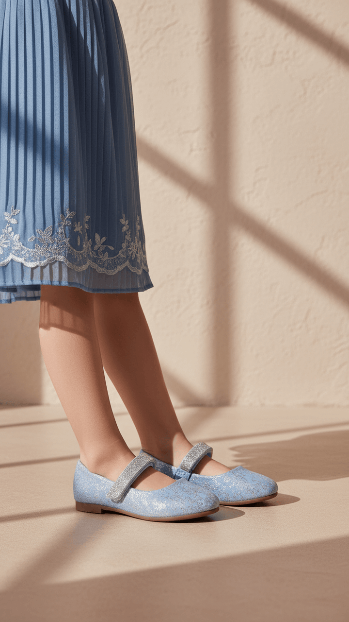 Girls Sky Blue Fancy Pumps KD2621