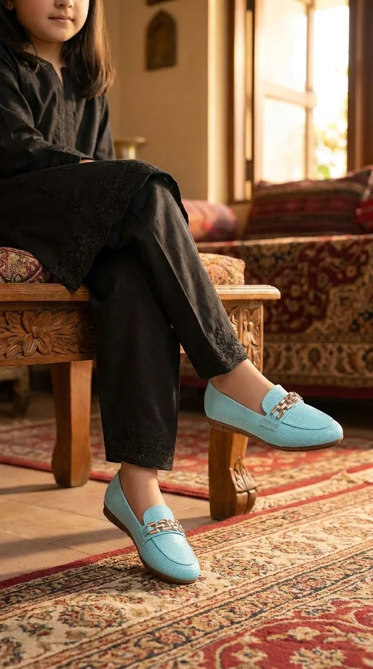 Girls Sky Blue Formal Pumps KD2644