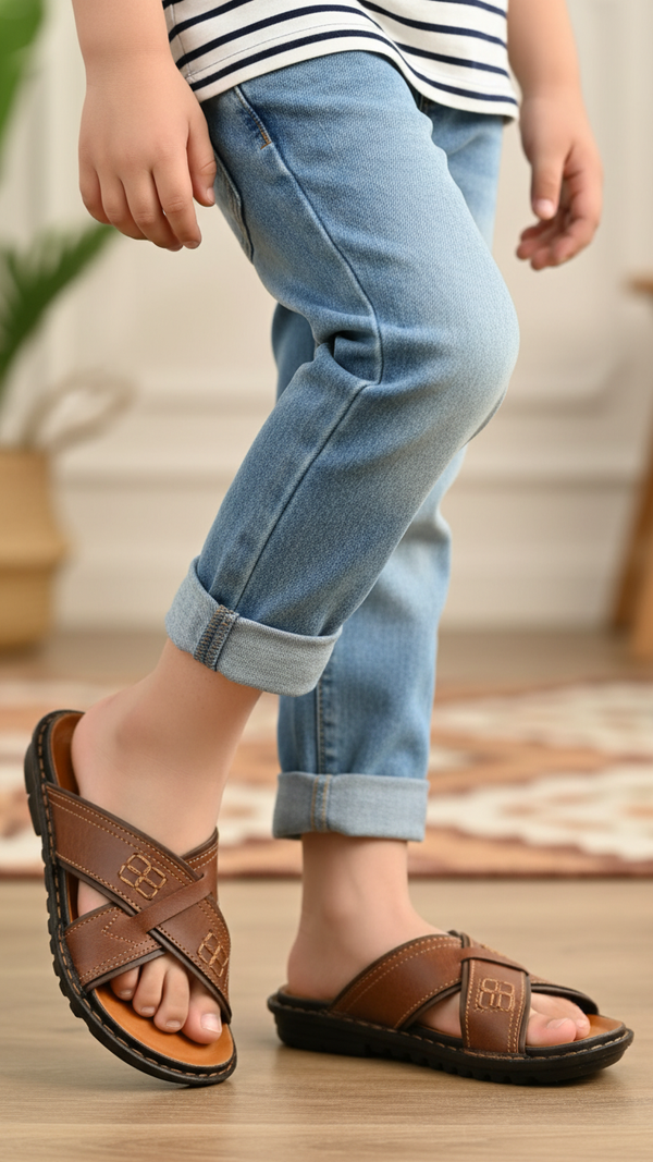 Boys Brown Formal Slipper KD4717